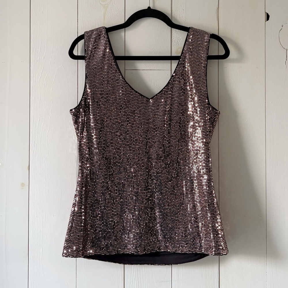 Joseph Ribkoff Rose Gold Sequins Sleeveless Top Sizs 12 Cocktail - Picture 5 of 9